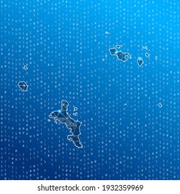 Network map of Seychelles. Island digital connections map. Technology, internet, network, telecommunication concept. Vector illustration.