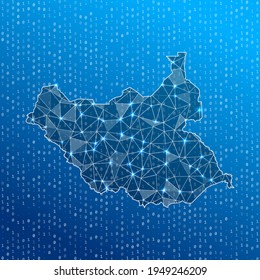 Network map of South Sudan. Country digital connections map. Technology, internet, network, telecommunication concept. Vector illustration.