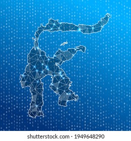 Network map of Sulawesi. Island digital connections map. Technology, internet, network, telecommunication concept. Vector illustration.