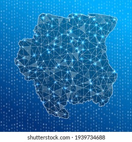 Network map of Suriname. Country digital connections map. Technology, internet, network, telecommunication concept. Vector illustration.