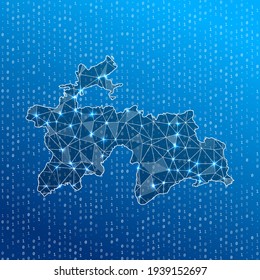 Network map of Tajikistan. Country digital connections map. Technology, internet, network, telecommunication concept. Vector illustration.
