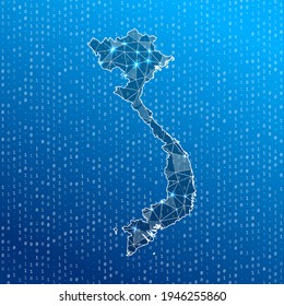 Network map of Vietnam. Country digital connections map. Technology, internet, network, telecommunication concept. Vector illustration.