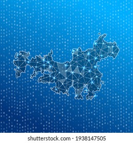 Netzwerkkarte der Insel Waiheke. Landkarte für digitale Verbindungen. Technologie, Internet, Netzwerk, Telekommunikationskonzept. Vektorgrafik.