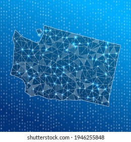 Network map of Washington. US state digital connections map. Technology, internet, network, telecommunication concept. Vector illustration.