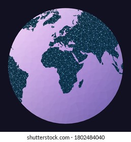 Network map of the world. Chamberlin projection for Africa. Wired globe in Chamberlin Africa projection on geometric low poly background. Modern vector illustration.