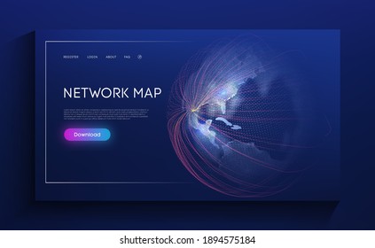 Network Map World Globe Vector. Digital Earth Technology background. Global social network. Abstract vector background. Web design.