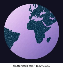 Network map of the world in Gnomonic projection. Wired globe on a geometric low poly background. Stylish vector illustration.