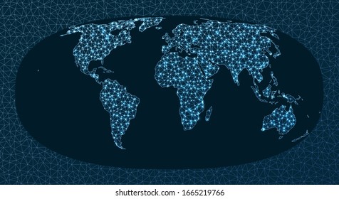 Network map of the world. Hyperelliptical projection. World Network. Beautiful connections map. Vector illustration.