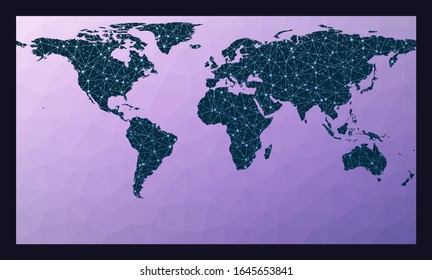 Network map of the world. Patterson cylindrical projection. World network map. Wired globe in Patterson projection on geometric low poly background. Elegant vector illustration.