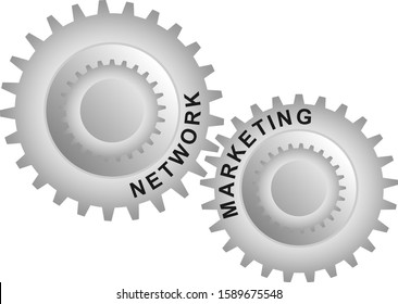 Network marketing concept. Abstract background with connected gears. Vector infographic illustration.