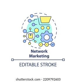 Network marketing concept icon. Multi level marketing model. Emerging business trend abstract idea thin line illustration. Isolated outline drawing. Editable stroke. Arial, Myriad Pro-Bold fonts used
