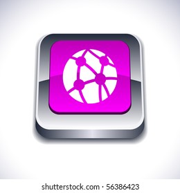 Network metallic 3d vibrant square icon.