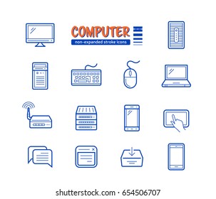 Network and mobile devices connected to the Internet. Non-expanded strokes vector icons. Linear style