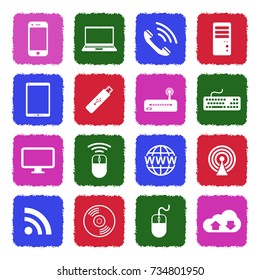 Network And Mobile Devices Icons. Grunge Color Flat Design. Vector Illustration. 
