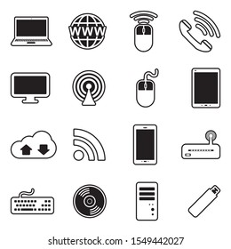 Network And Mobile Devices Icons. Line With Fill Design. Vector Illustration.