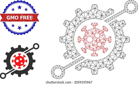 Network nanobot Framework Illustration, und bicolor unlean GVO Freier Siegel Stempel. Mesh Wireframe Illustration wird aus dem Nanobot Piktogramm erstellt.
