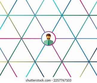 Network and networking concept with person, net, grid and lines. Vector illustration isolated on white background.