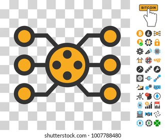 Network Nodes icon with bonus bitcoin mining and blockchain images. Vector illustration style is flat iconic symbols. Designed for crypto-currency apps.