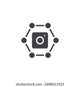 Network nodes with a social media vector icon. filled flat sign for mobile concept and web design. AI driven Social Media glyph icon. Symbol, logo illustration. Vector graphics