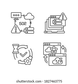 Network notifications linear icons set. Bad gateway, server error, permanent redirect, processing customizable thin line contour symbols. Isolated vector outline illustrations. Editable stroke