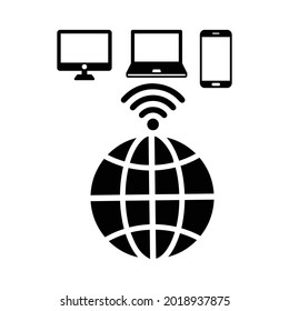 Network, online icon. Black vector graphics.