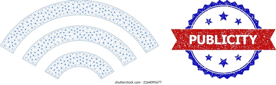 Icono de alambre de señal en línea de red y sello de sello publicitario bicolor. Símbolo de malla de alambre diseñado con un icono de señal en línea.