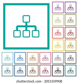 Network outline flat color icons with quadrant frames on white background