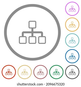 Network outline flat color icons in round outlines on white background