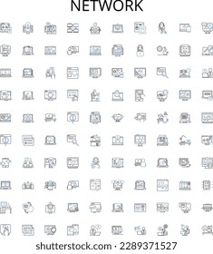 Colección de iconos de esquema de red. Red, Internet, Wi-Fi, Ethernet, Conectividad, Routers, Hubs, conjunto de ilustraciones vectoriales. Conmutadores, protocolos, señales lineales IP