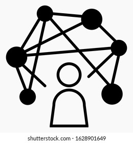 Network of people. Computer network. Social communication. Man on the net. Compound workers. Vector icon.