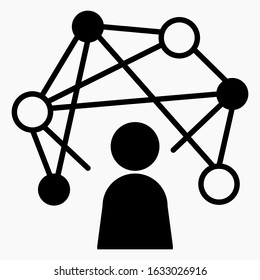 Network of people. Computer network. Social communication. Man on the net. Compound workers. Vector icon.