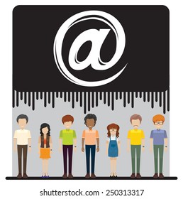 Red de personas conectadas por correo electrónico en un fondo blanco