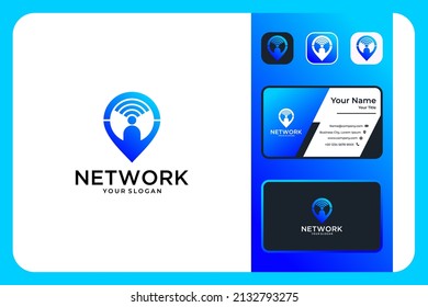 network with people and location logo design and business card