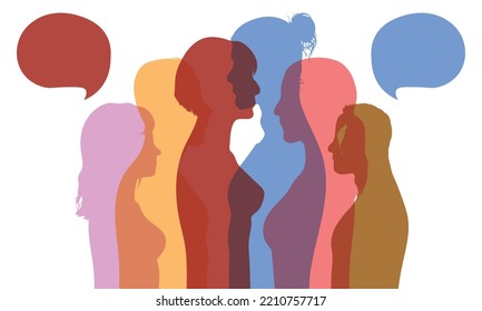 A network of people sharing ideas and exchanging information. A Crowd Talking and Dialogue group of a diverse and multiethnic group. 