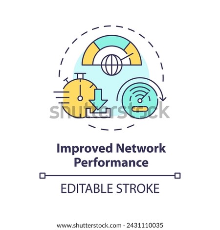 Network performance multi color concept icon. Internet connection monitoring. Log analyzing, process improvement. Round shape line illustration. Abstract idea. Graphic design. Easy to use