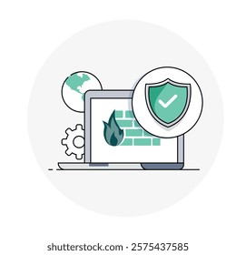 Network Perimeter Defense Icon Representing Cyber Protection, Firewall Configuration, and Security Safeguards