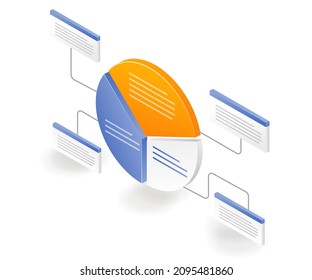 Network pie chart infographics design in isometric illustration