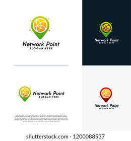 Network Point logo designs concept vector, Tech Point logo symbol, World Tech icon