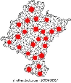 Network polygonal map of Navarra Province under lockdown. Vector structure is created from map of Navarra Province with red infectious items.