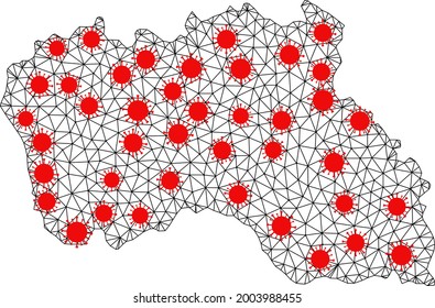 Network polygonal map of Santa Maria Island under infection. Vector model is created from map of Santa Maria Island with red infection centers. Lines and viruses form map of Santa Maria Island.