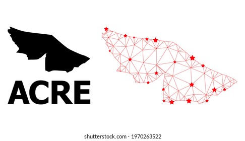 Network polygonal and solid map of Acre State. Vector model is created from map of Acre State with red stars. Abstract lines and stars are combined into map of Acre State.