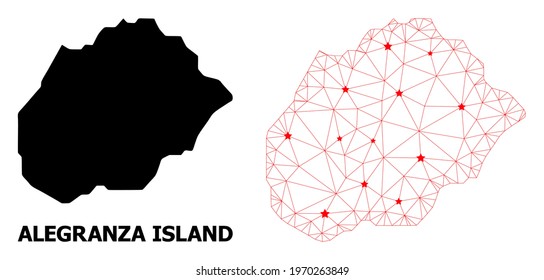 Network polygonal and solid map of Alegranza Island. Vector model is created from map of Alegranza Island with red stars. Abstract lines and stars are combined into map of Alegranza Island.