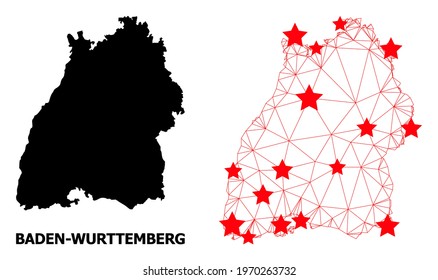 Network polygonal and solid map of Baden-Wurttemberg State. Vector model is created from map of Baden-Wurttemberg State with red stars.