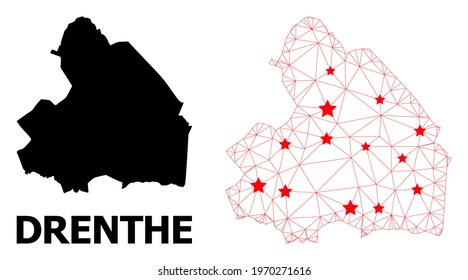 Network polygonal and solid map of Drenthe Province. Vector structure is created from map of Drenthe Province with red stars. Abstract lines and stars are combined into map of Drenthe Province.