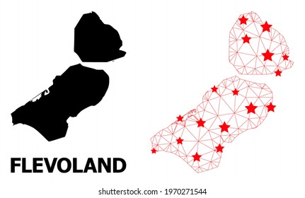 Network polygonal and solid map of Flevoland Province. Vector structure is created from map of Flevoland Province with red stars. Abstract lines and stars are combined into map of Flevoland Province.