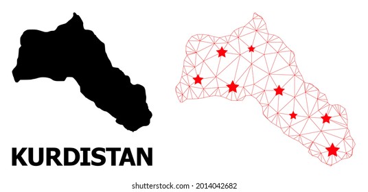 Network polygonal and solid map of Kurdistan. Vector structure is created from map of Kurdistan with red stars. Abstract lines and stars form map of Kurdistan.