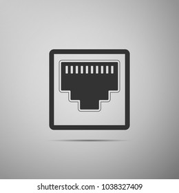 Network port - cable socket icon isolated on grey background. LAN port icon. Ethernet simple icon. Local area connector icon. Flat design. Vector Illustration