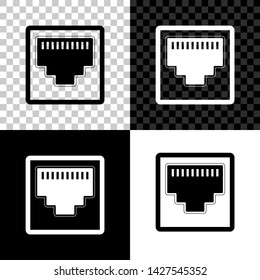 Network port - cable socket icon isolated on black, white and transparent background. LAN port icon. Ethernet simple icon. Local area connector icon. Vector Illustration