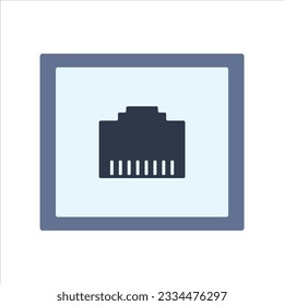 Network port Vector Illustration. LAN Cable socket icon isolated background. Ethernet port sign. Local area connector icon for scheme, structure, plan, poster