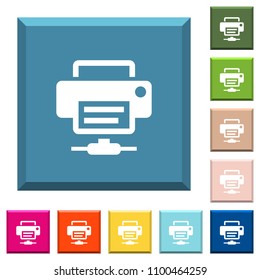 Network printer white icons on edged square buttons in various trendy colors